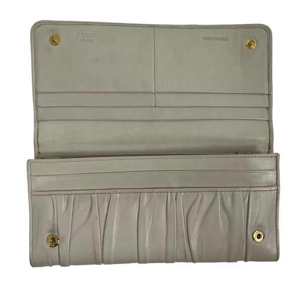 Prada Nappa Leather Gather Long Trifold Wallet Cera Cream Logo - Picture 7 of 13